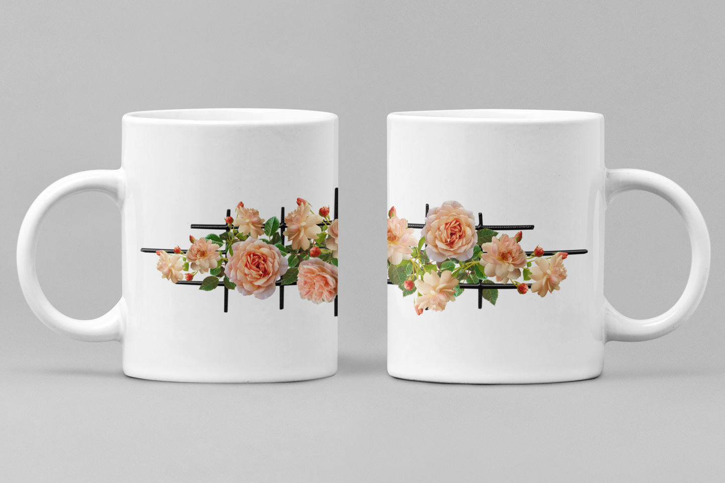 Floral White Ceramic 11oz 330ml Coffee Mug