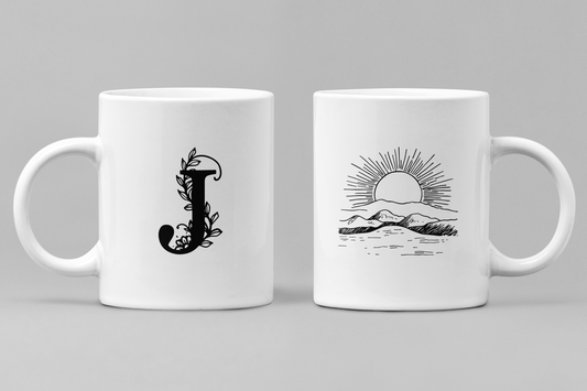 Alphabet J White Ceramic 11oz 330ml Coffee Mug