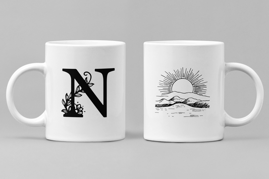 Alphabet N White Ceramic 11oz 330ml Coffee Mug