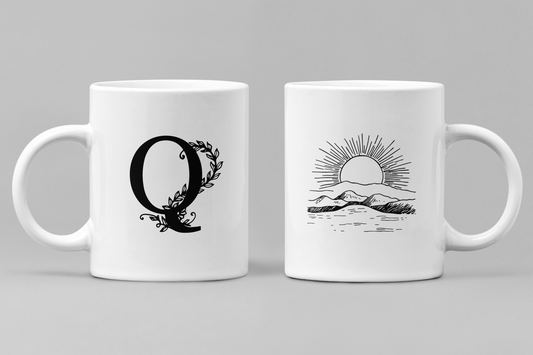 Alphabet Q White Ceramic 11oz 330ml Coffee Mug