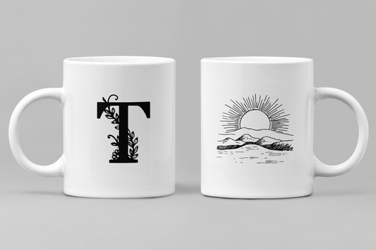 Alphabet T White Ceramic 11oz 330ml Coffee Mug