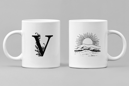Alphabet V White Ceramic 11oz 330ml Coffee Mug