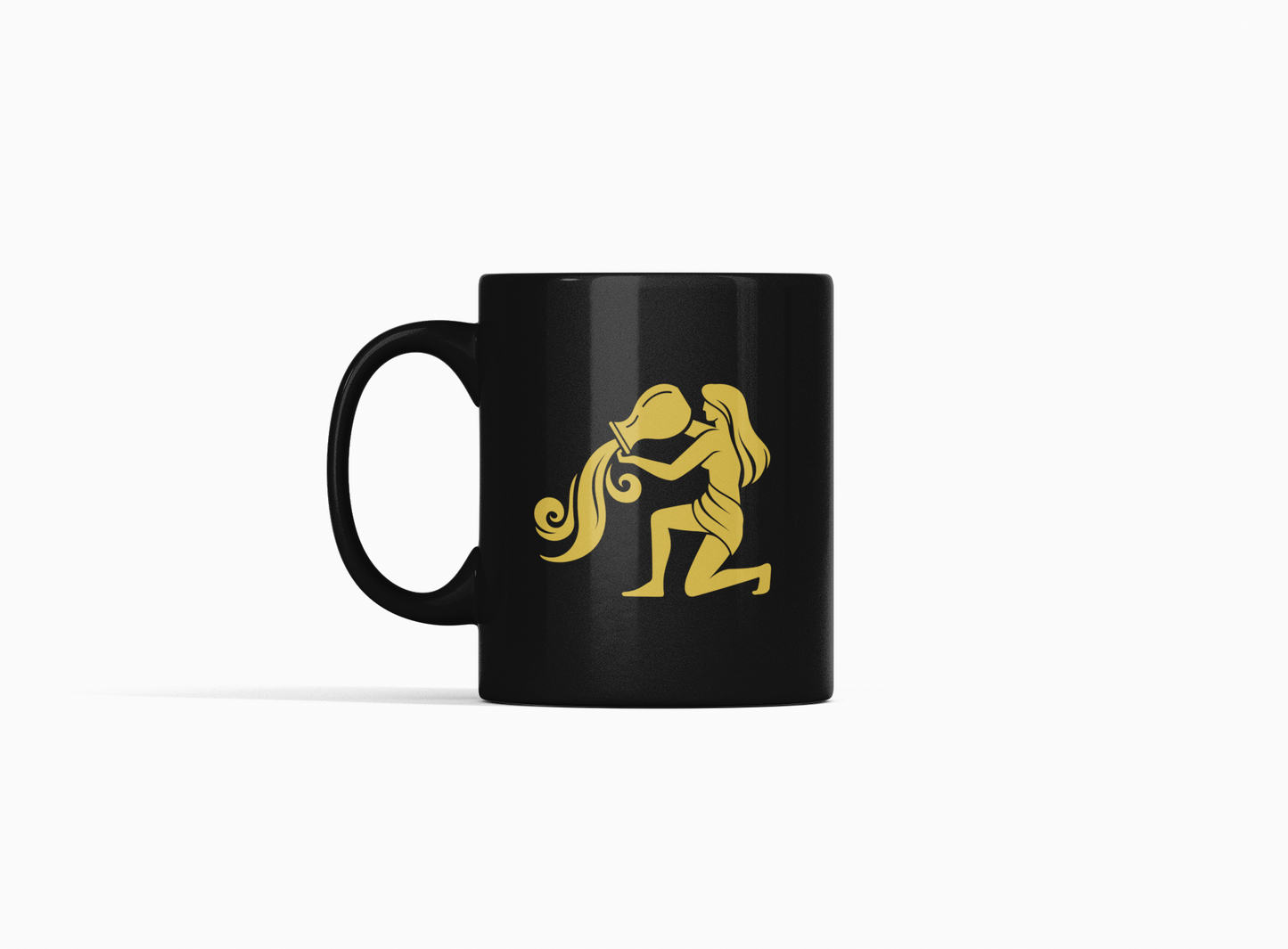 Vedic Black Ceramic Aquarius Zodiac Sign Kumbh Rashi 11oz 330ml Coffee Mug