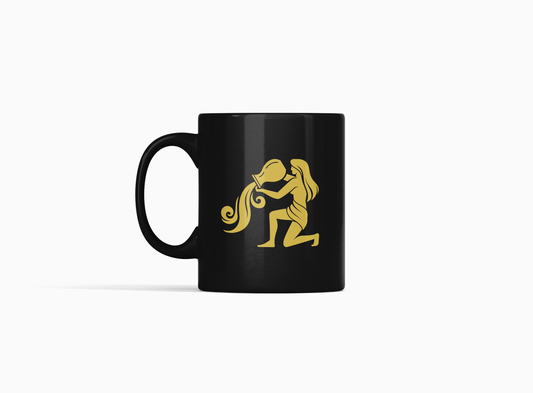 Vedic Black Ceramic Aquarius Zodiac Sign Kumbh Rashi 11oz 330ml Coffee Mug