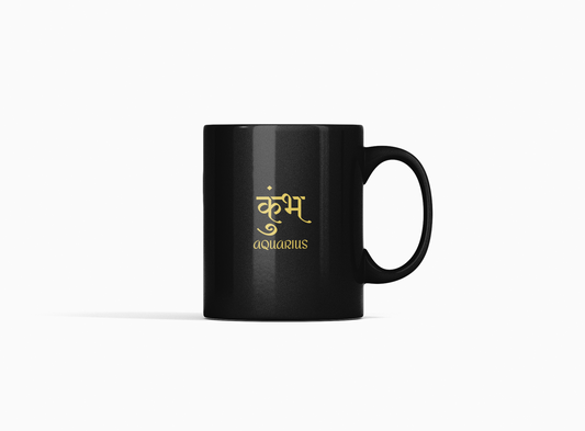 Vedic Black Ceramic Aquarius Zodiac Sign Kumbh Rashi 11oz 330ml Coffee Mug