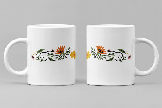 Floral White Ceramic 11oz 330ml Coffee Mug