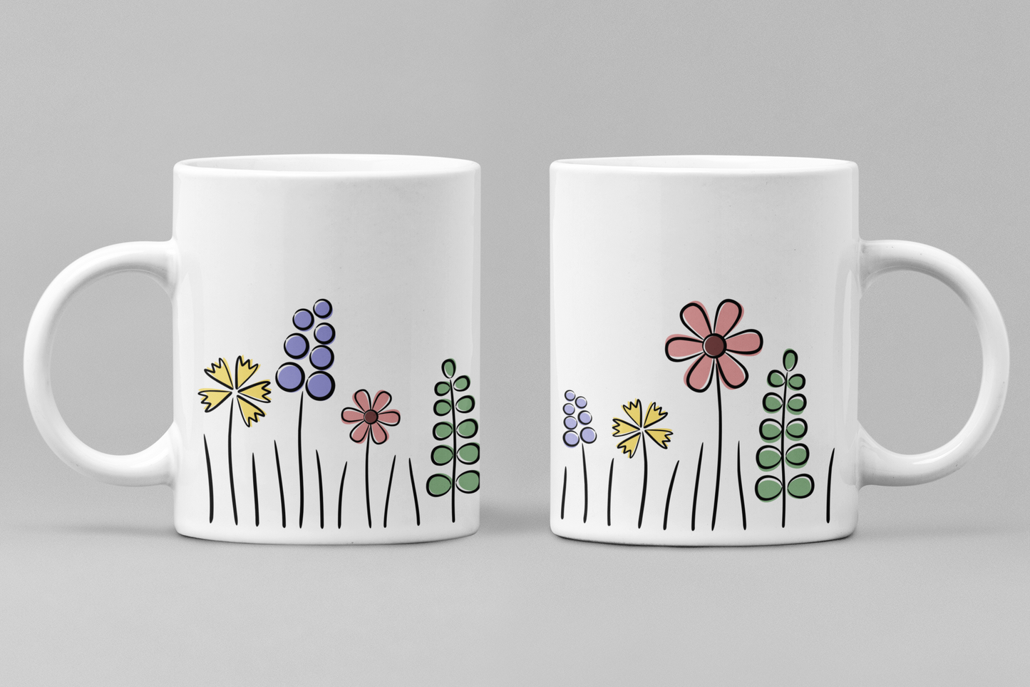 Floral White Ceramic 11oz 330ml Coffee Mug