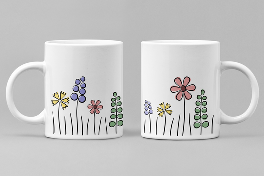 Floral White Ceramic 11oz 330ml Coffee Mug