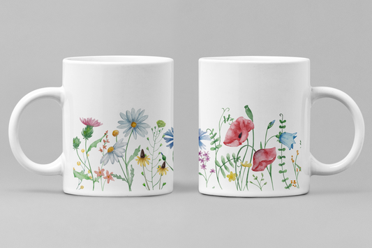 Floral White Ceramic 11oz 330ml Coffee Mug