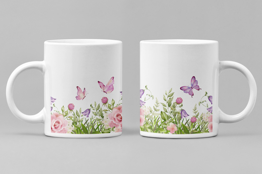 Floral White Ceramic 11oz 330ml Coffee Mug