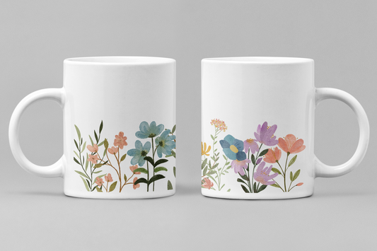 Floral White Ceramic 11oz 330ml Coffee Mug