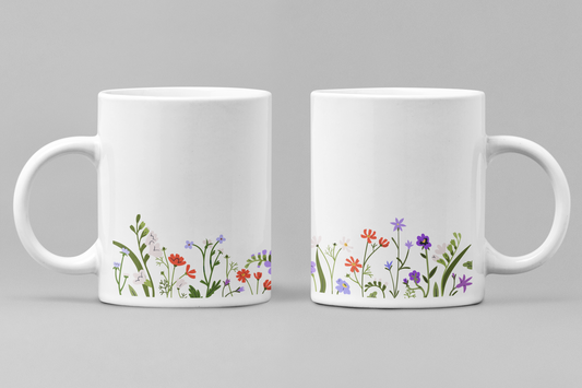 Floral White Ceramic 11oz 330ml Coffee Mug