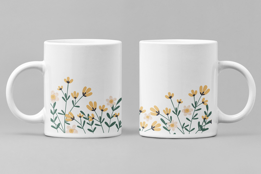 Floral White Ceramic 11oz 330ml Coffee Mug