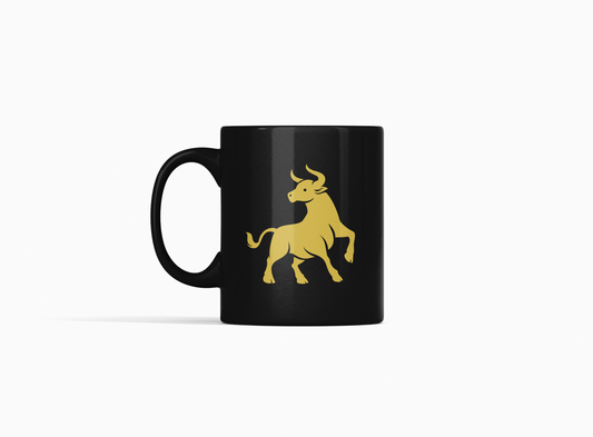 Vedic Black Ceramic Taurus Zodiac Sign Vrishabh Rashi 11oz 330ml Coffee Mug