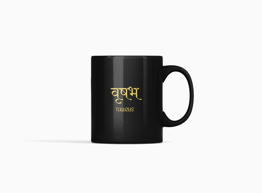 Vedic Black Ceramic Taurus Zodiac Sign Vrishabh Rashi 11oz 330ml Coffee Mug